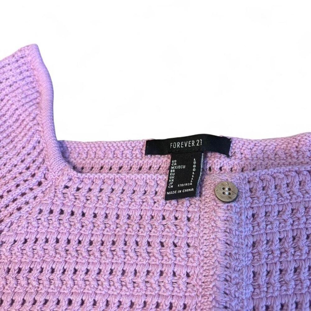 Pink Crochet Crop Top Button Front Sz Large Forever 21 Lavender Boho Cottagecore - Picture 5 of 6